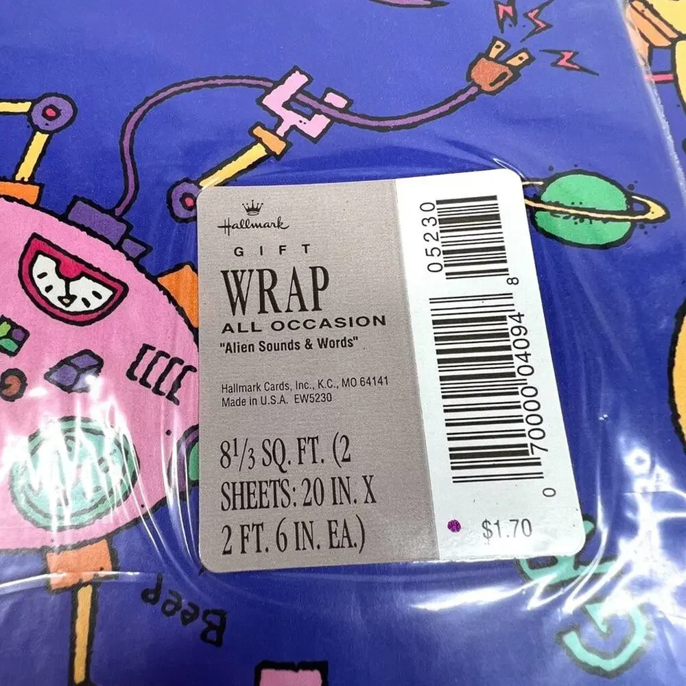 Two Vintage Hallmark Space Cartoon Wrapping Paper Sheets